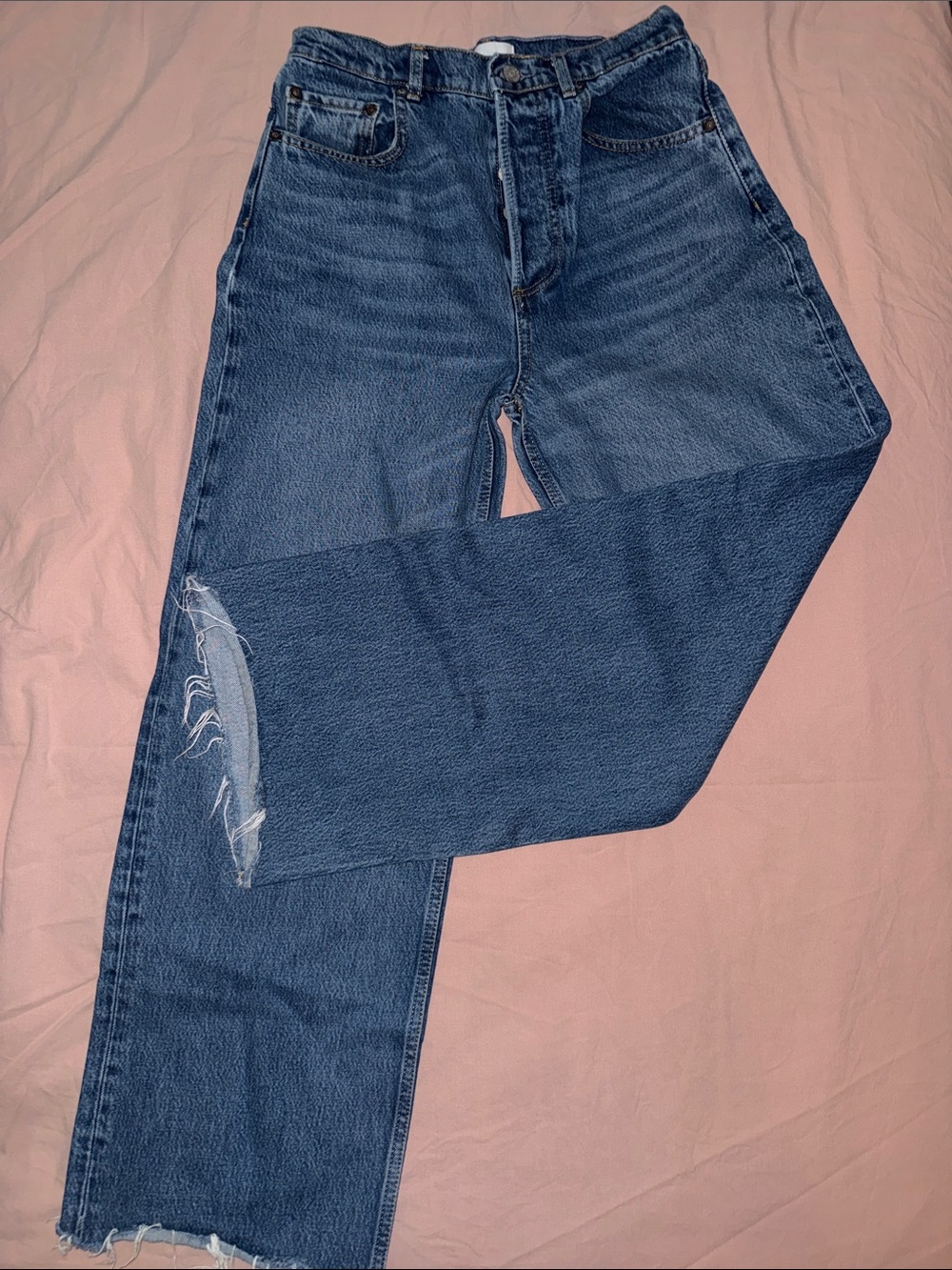 Boyish Raw-Hem Flare Jeans in Medium Blue Wash